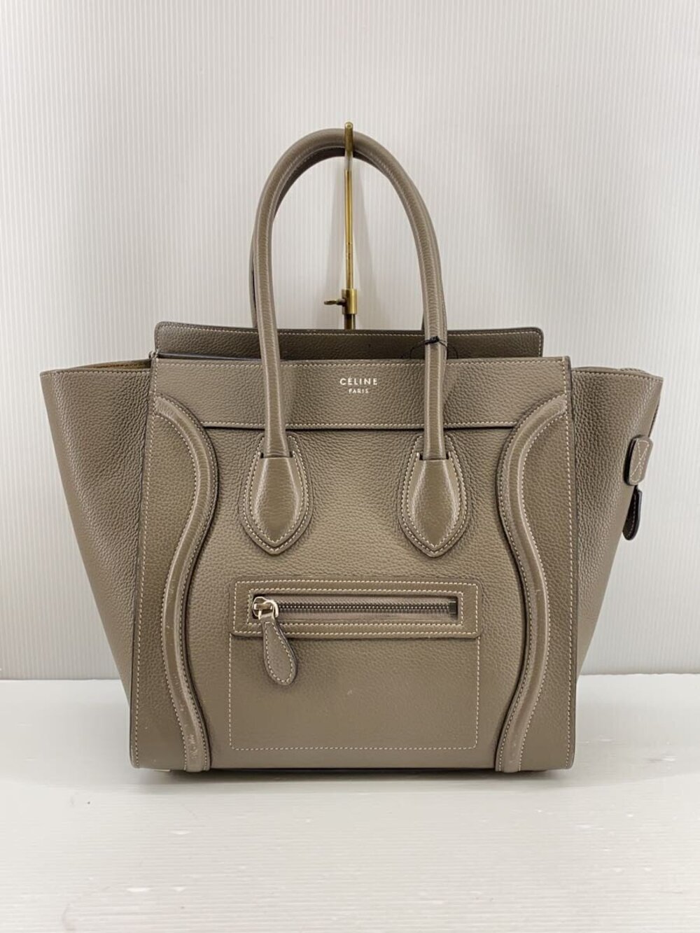 Celine Handbag Leather Greige Gray Luggage